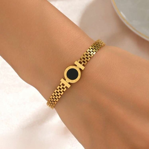 Gold Plated Stainless Steel Roman Numeral Bracelet - Picture 1 of 3